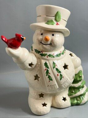 Vintage Lenox Christmas Frosty Snowman Porcelain Figurine Happy Holly Days Light
